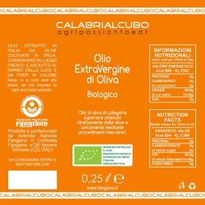 Etichetta OLIO BIO CALABRIALCUBO 0,25 L
